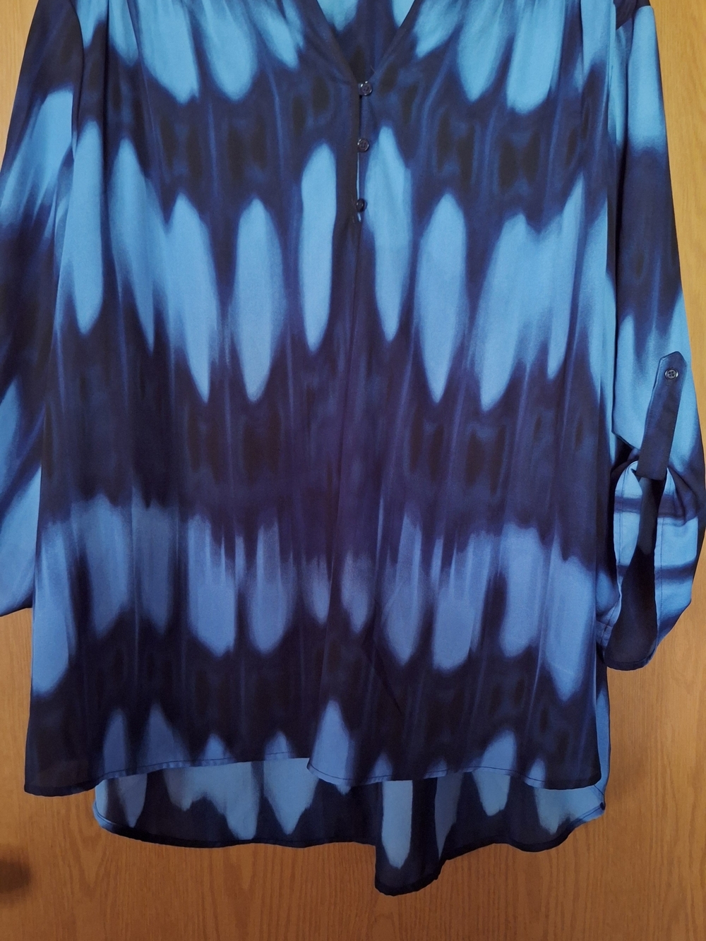 Womens Blue Tie-Dye Pattern Button Front Top
